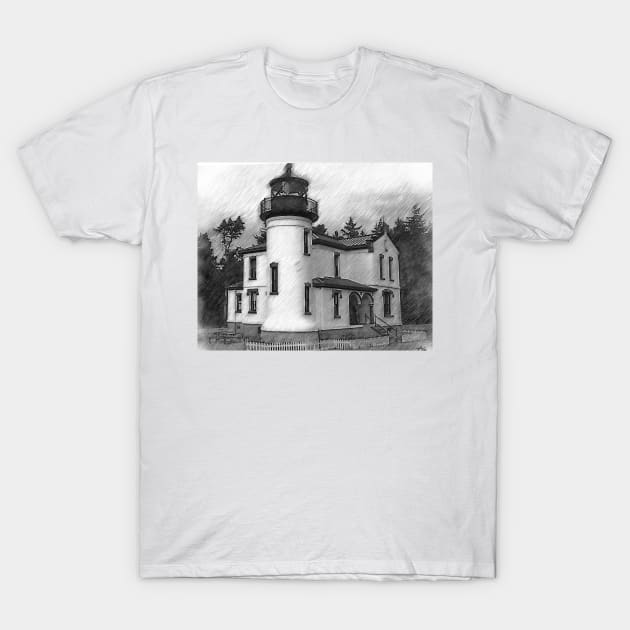 Admiralty Head Lighthouse Sketched T-Shirt by KirtTisdale